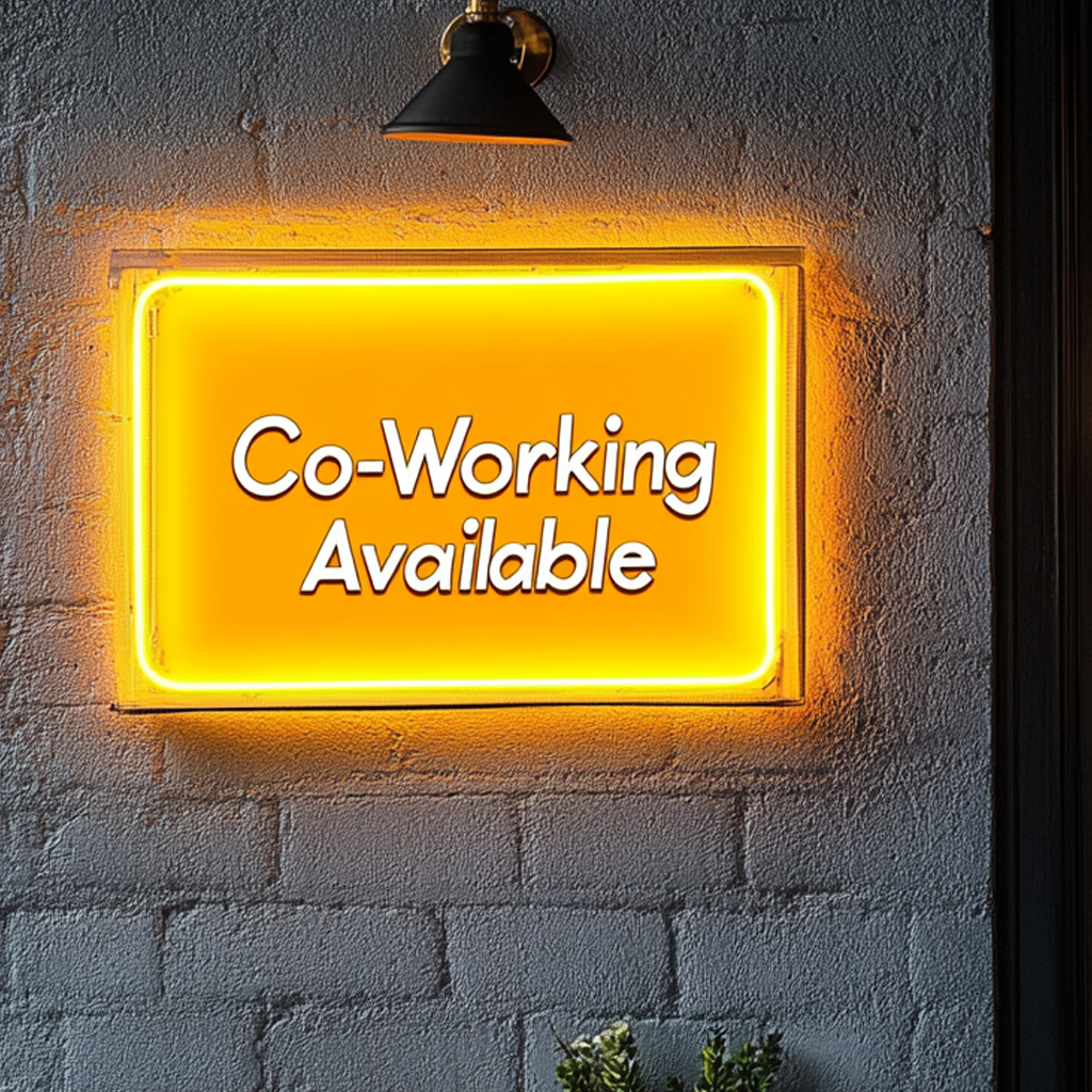 "Co-Working Available" - Yellow Neon Sign, 24 Inches
