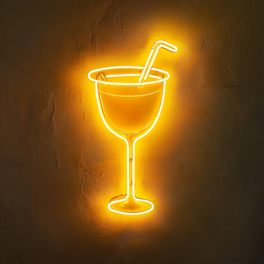 Cocktail Glass - Yellow Neon Sign, 24 Inches