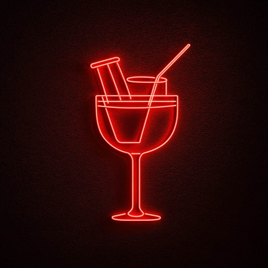 Cocktail Shaker and Glass - Red Neon Sign, 24 Inches