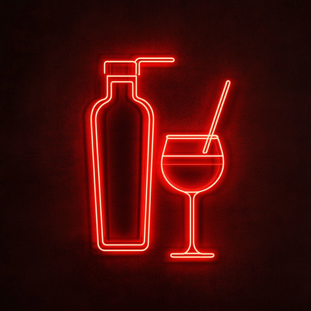 Cocktail Shaker and Glass - Red Neon Sign, 24 Inches