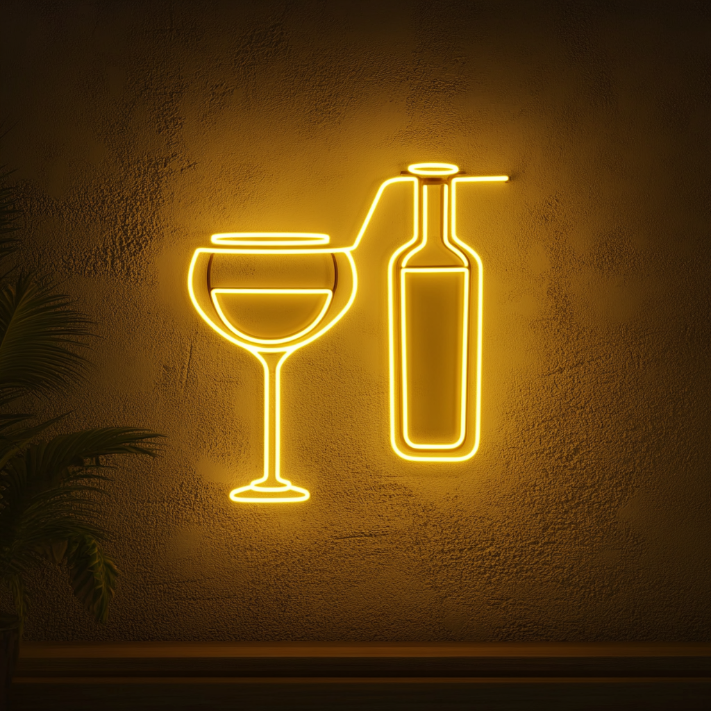 Cocktail Shaker and Glass - Yellow Neon Sign, 24 Inches