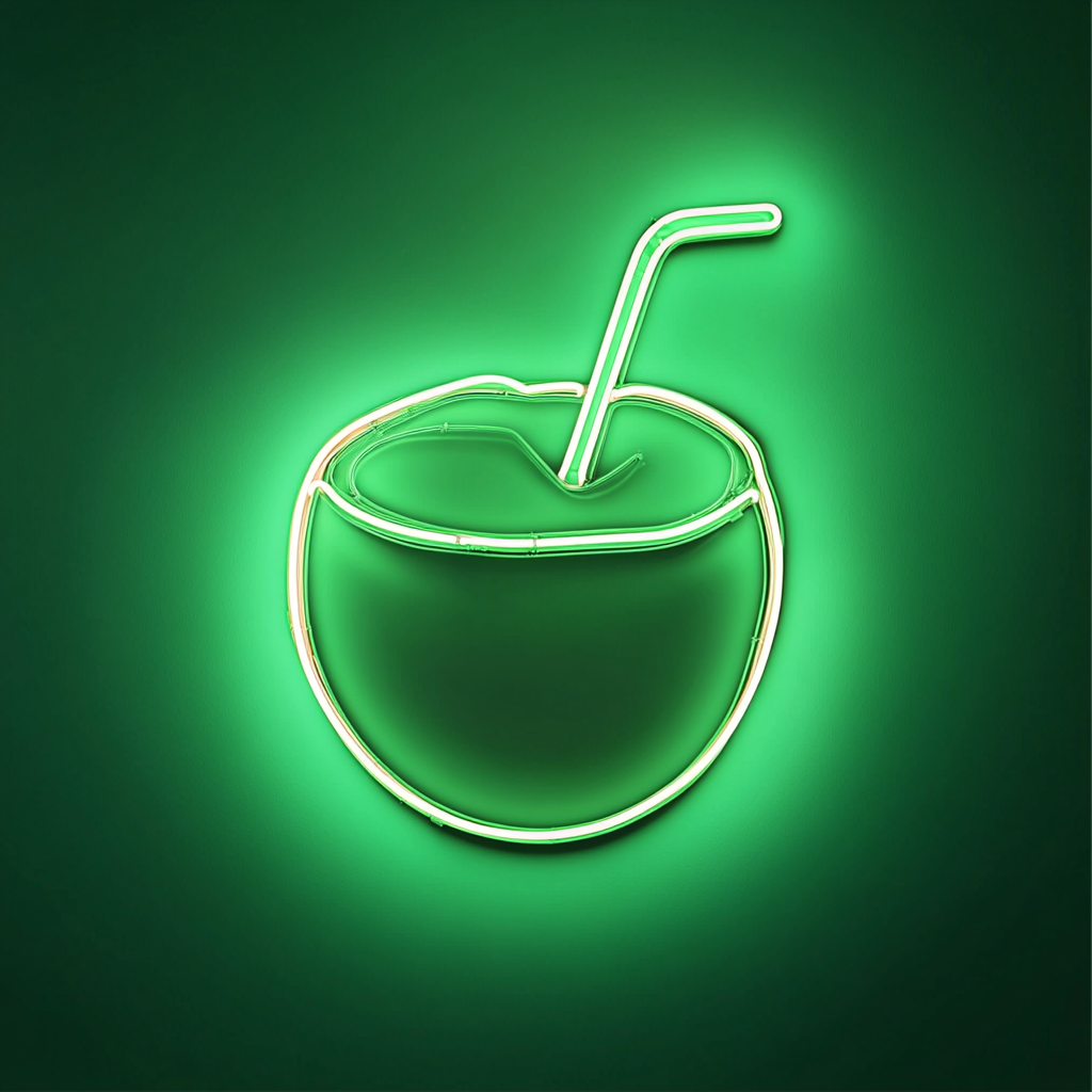 Coconut with Straw - Green Neon Sign, 24 Inches