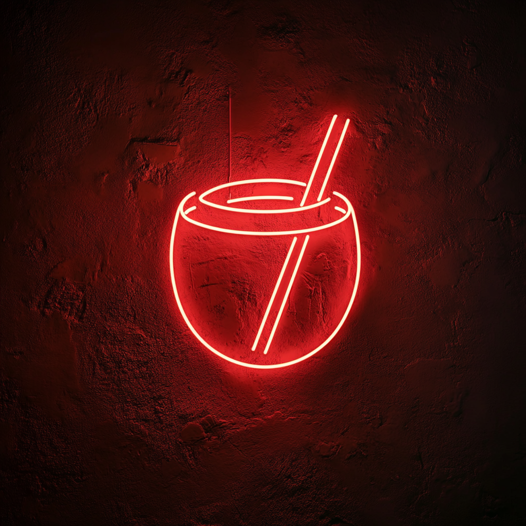 Coconut with Straw - Red Neon Sign, 18 Inches