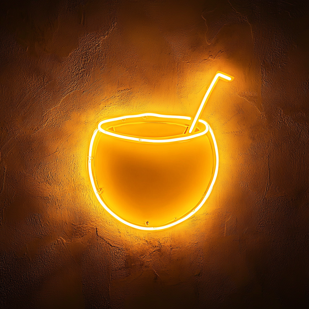 Coconut with Straw - Yellow Neon Sign, 24 Inches