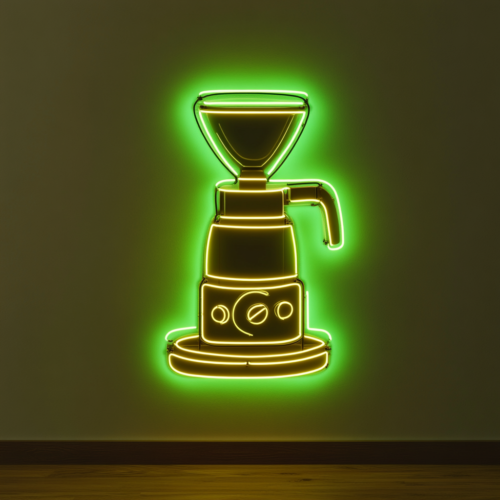 Coffee Bean Grinder - Green Neon Sign, 24 Inches