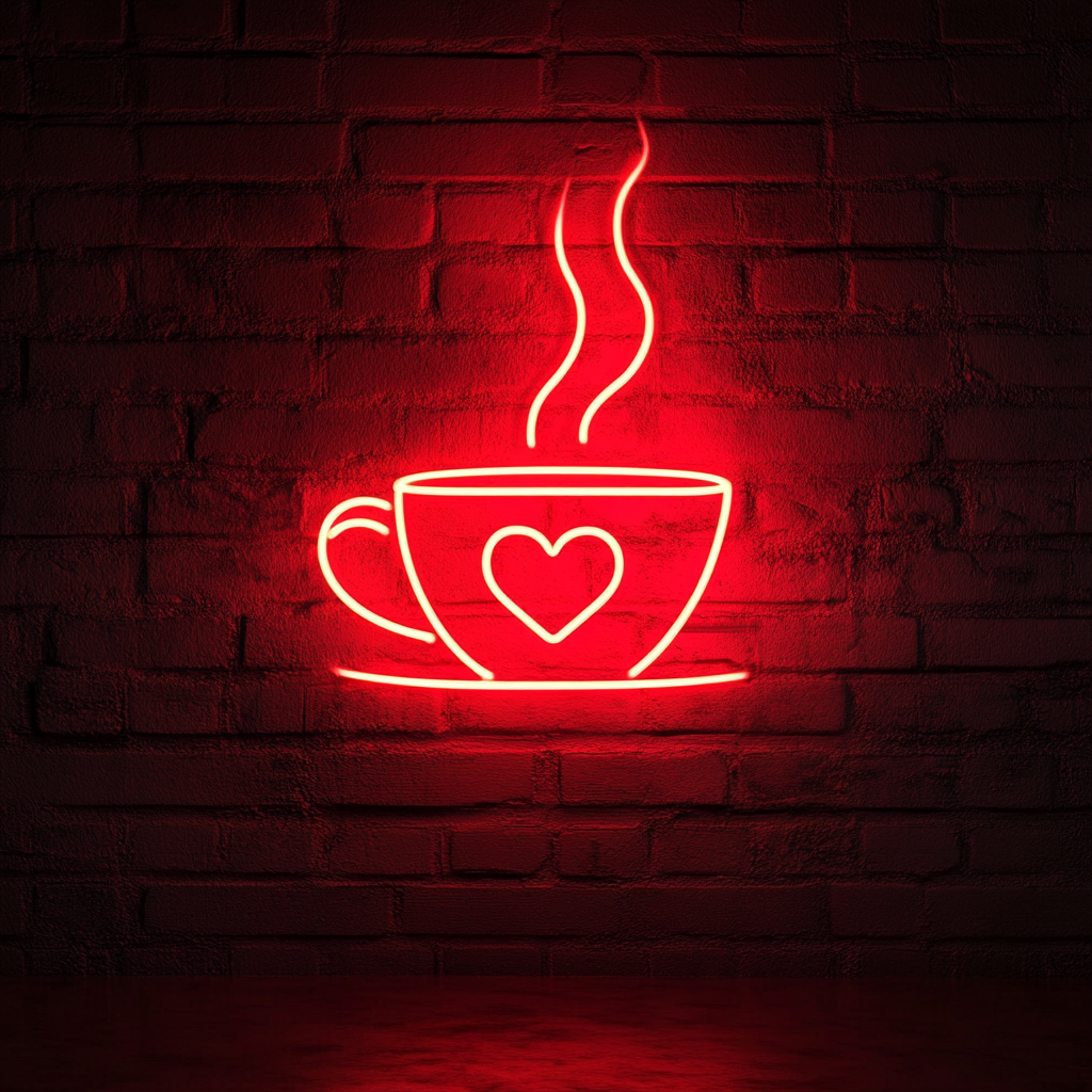 Coffee Cup with Heart Steam - Red Neon Sign, 24 Inches