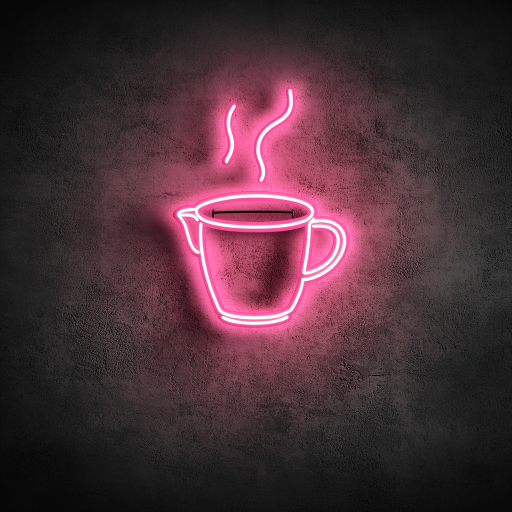 Coffee Pot with Cup - Pink Neon Sign, 24 Inches