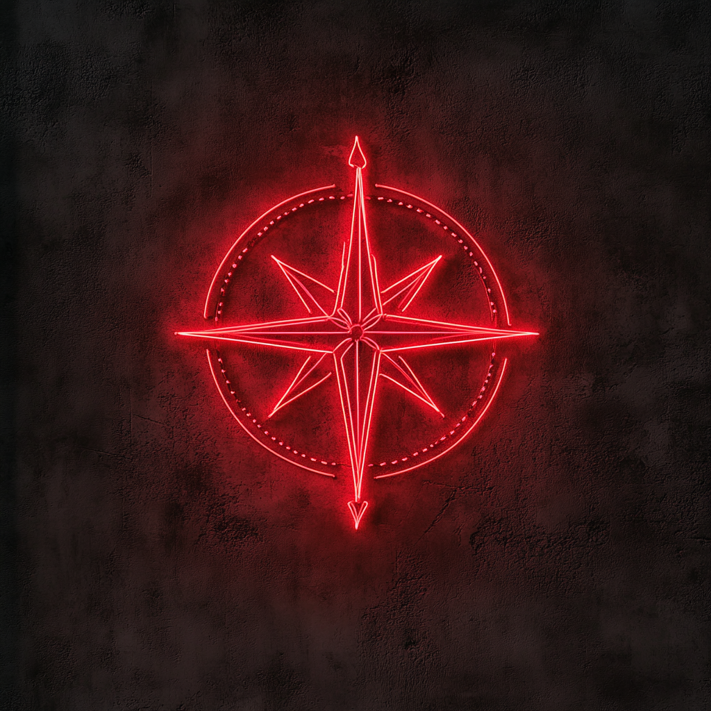 Compass Rose - Red Neon Sign, 24 Inches
