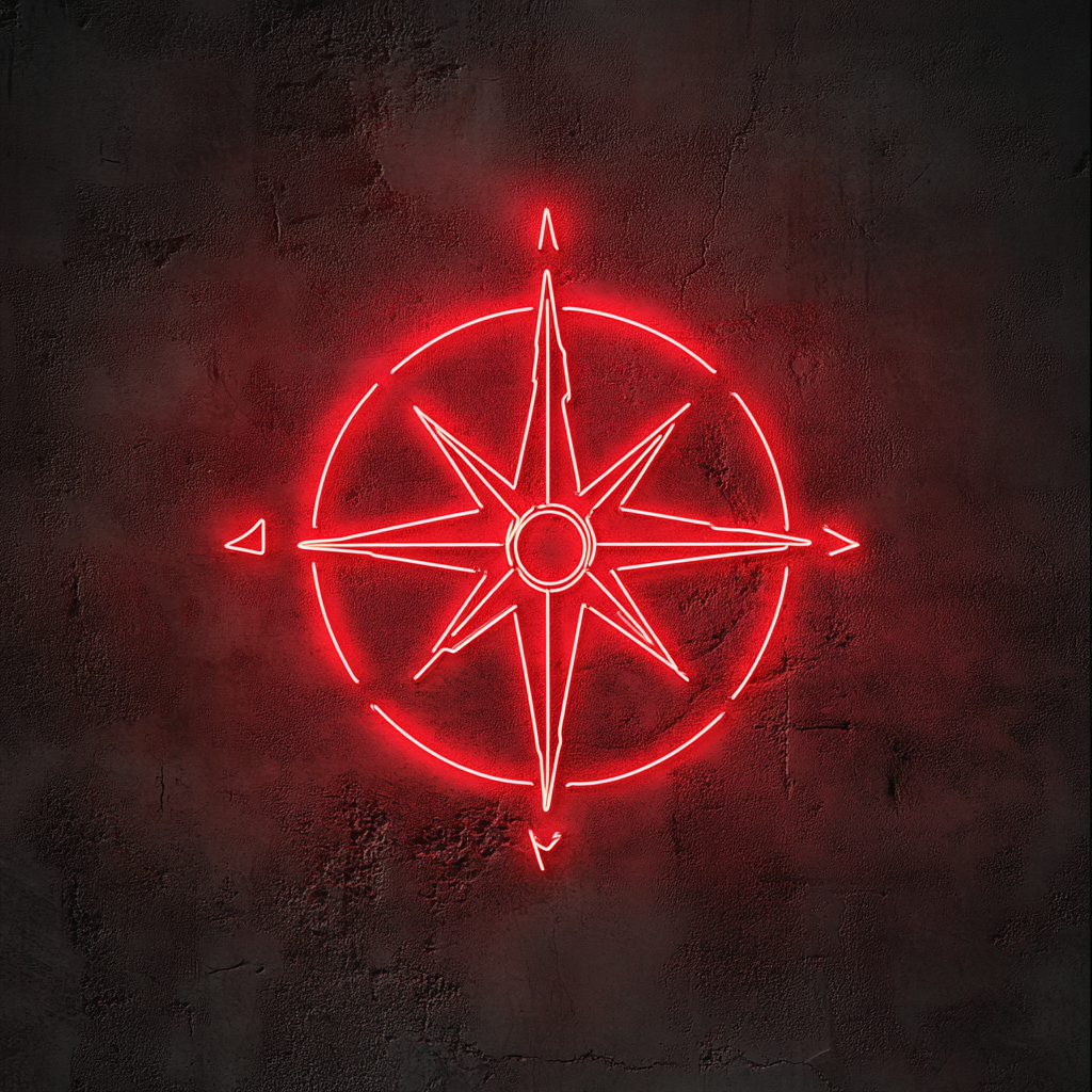 Compass Rose - Red Neon Sign, 24 Inches