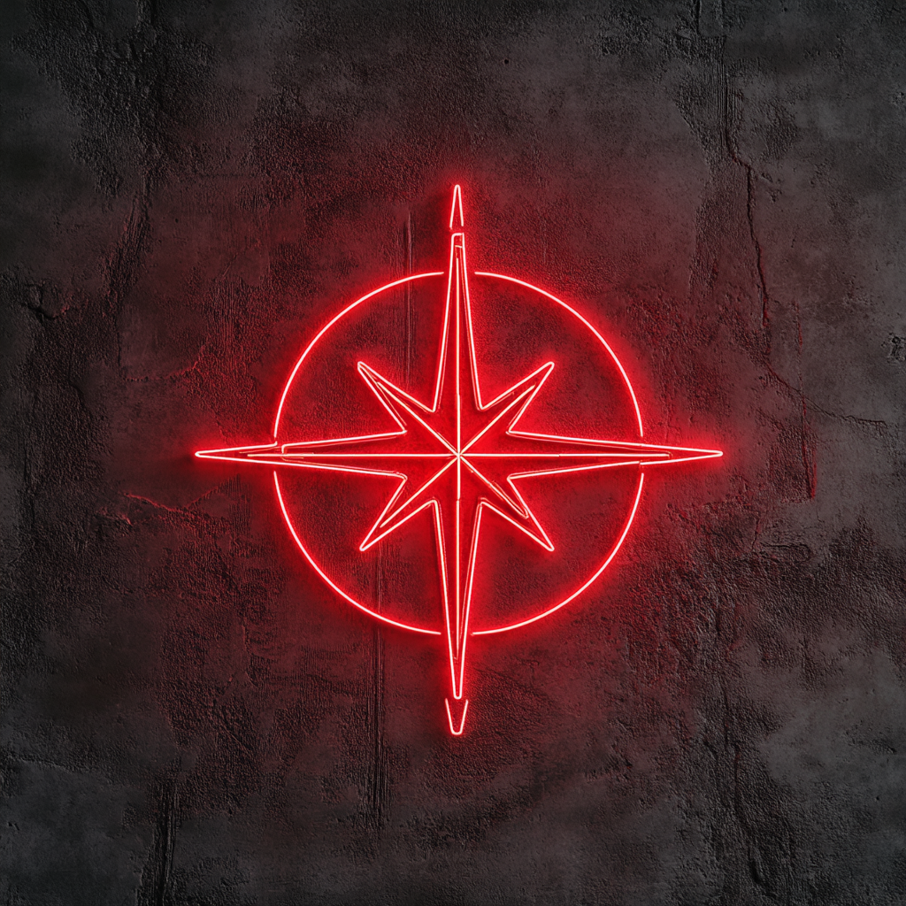 Compass Rose - Red Neon Sign, 24 Inches