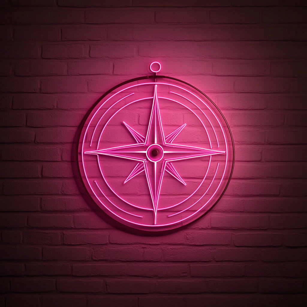 Compass with North Arrow - Pink Neon Sign, 24 Inches