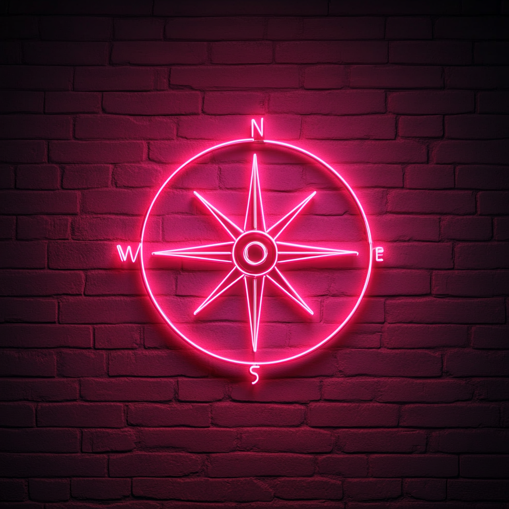 Compass with North Arrow - Pink Neon Sign, 18 Inches