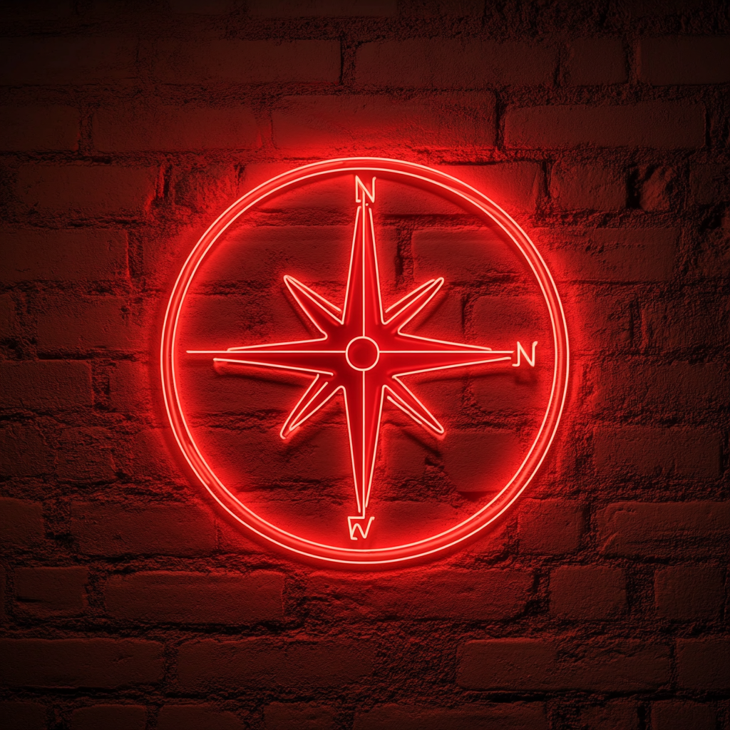Compass with North Arrow - Red Neon Sign, 24 Inches