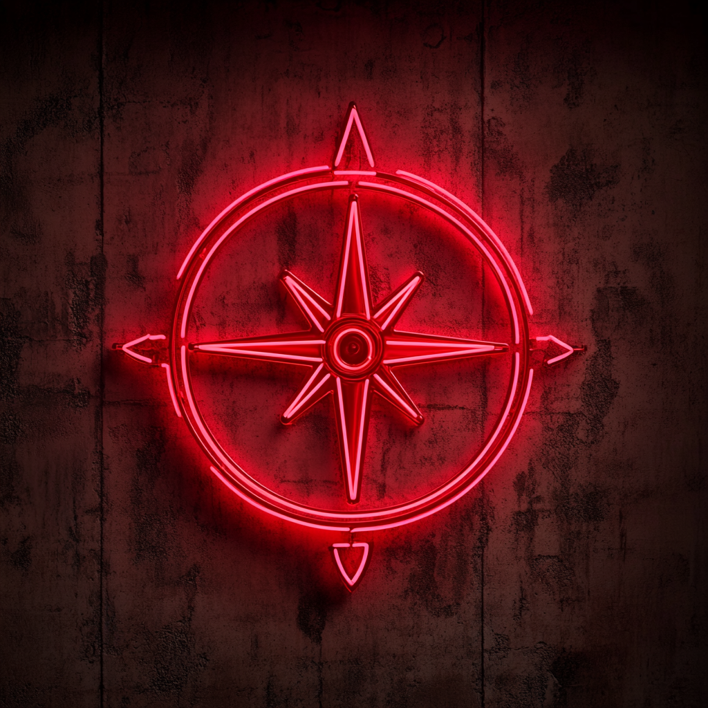 Compass with North Arrow - Red Neon Sign, 24 Inches