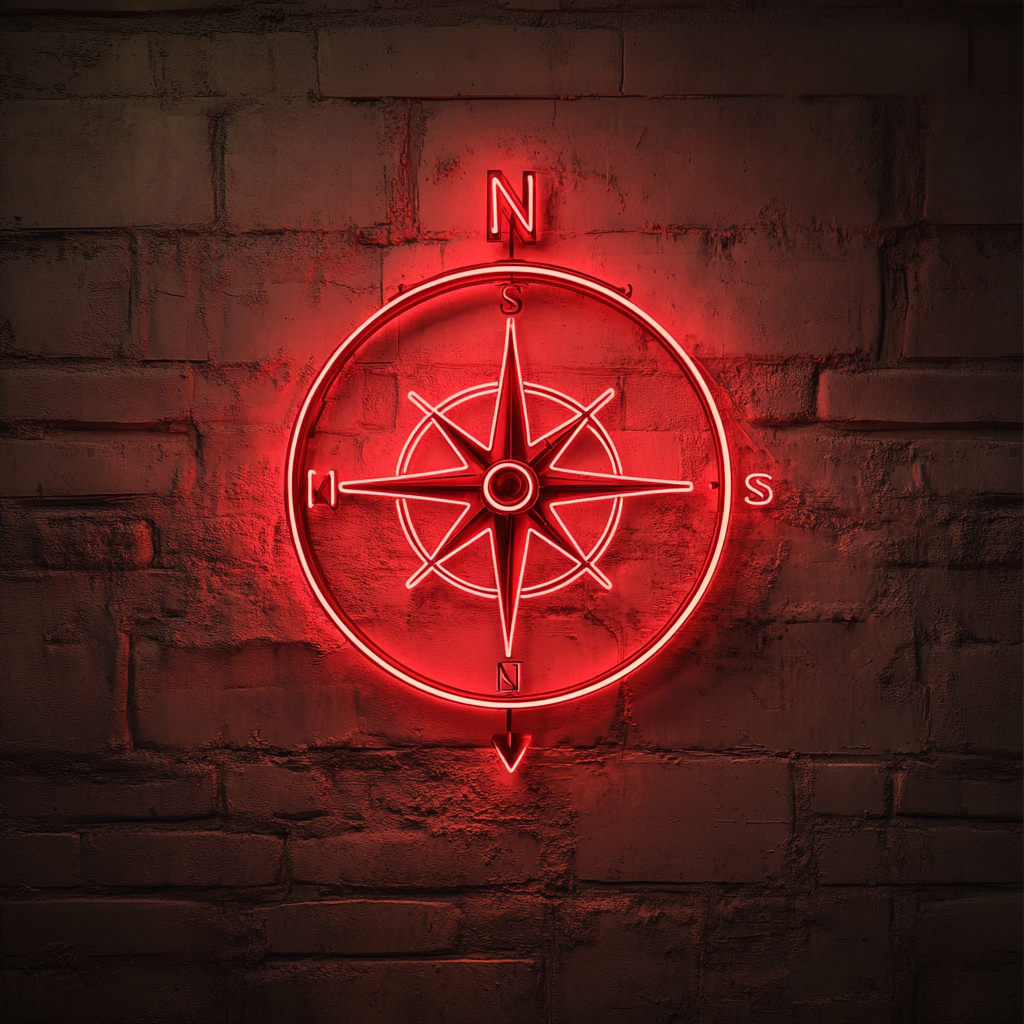 Compass with North Arrow - Red Neon Sign, 24 Inches