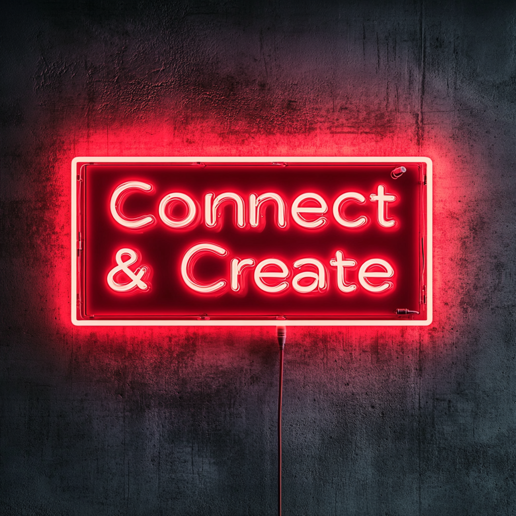 "Connect & Create" - Red Neon Sign, 24 Inches