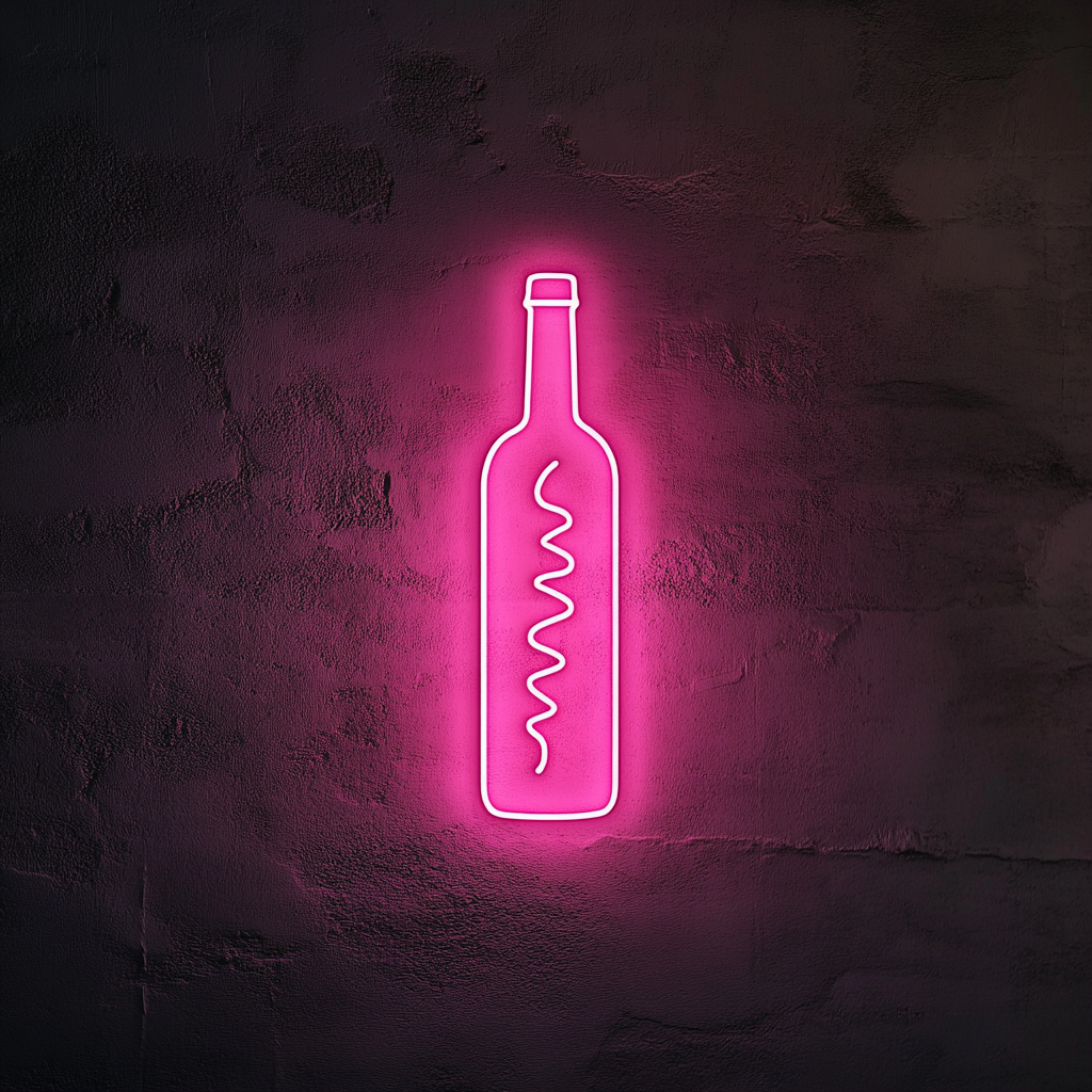 Corkscrew Twisting into Wine Bottle - Pink Neon Sign, 24 Inches