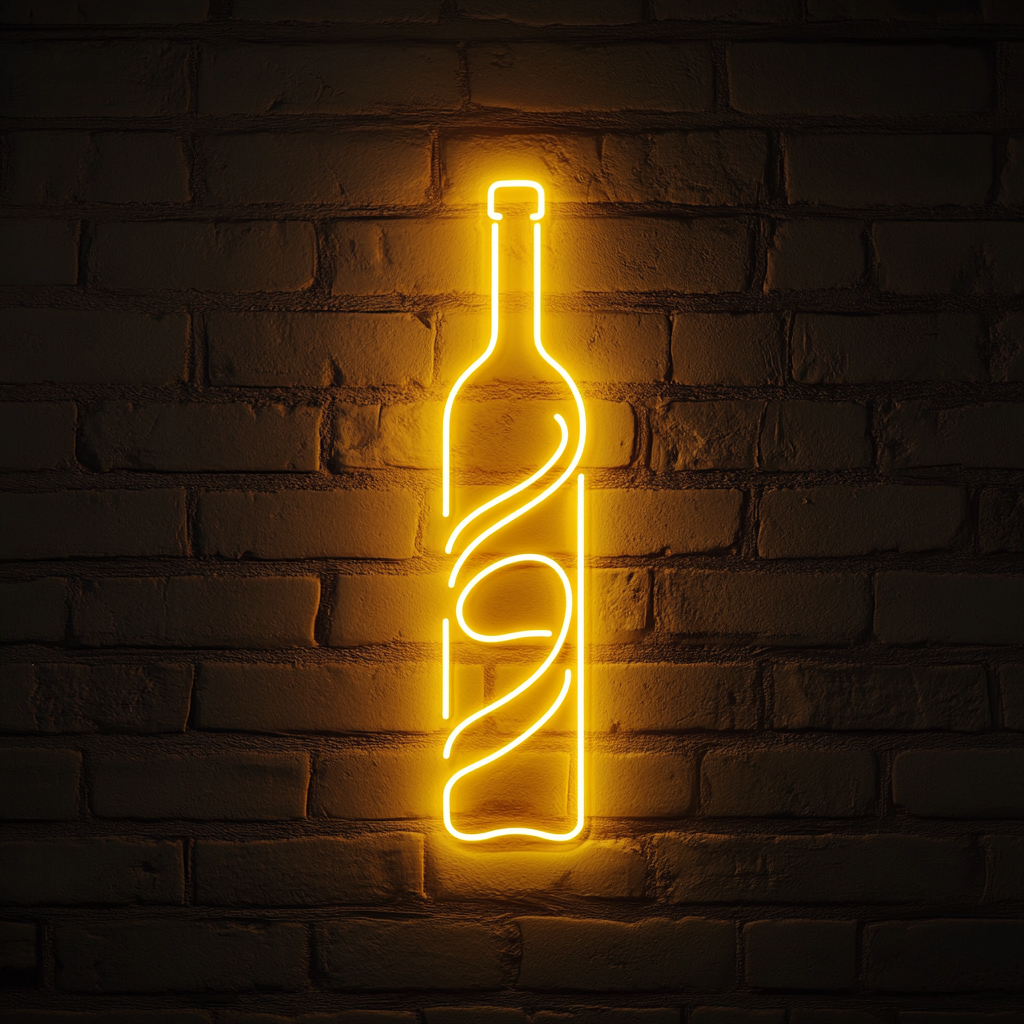 Corkscrew Twisting into Wine Bottle - Yellow Neon Sign, 18 Inches