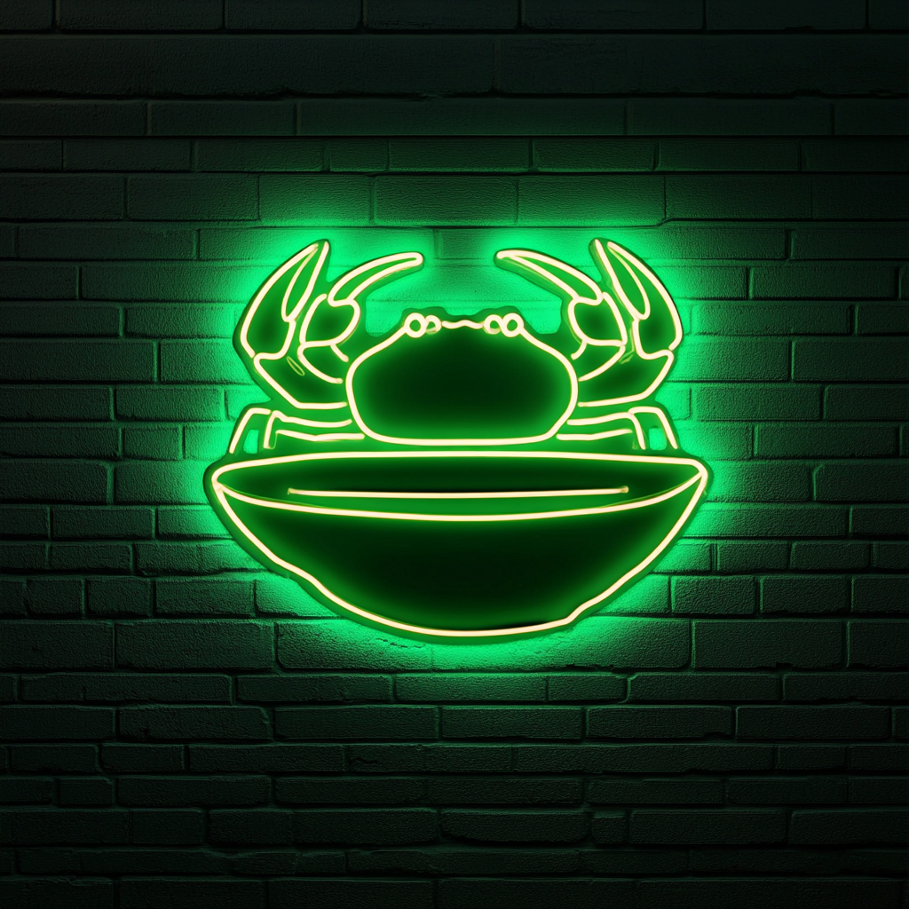 Crab Claws on Plate - Green Neon Sign, 24 Inches