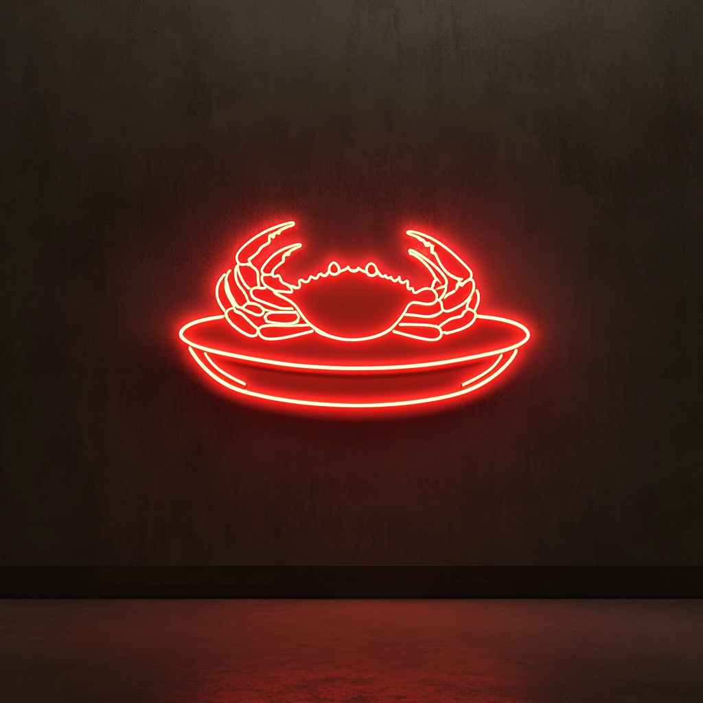 Crab Claws on Plate - Red Neon Sign, 18 Inches