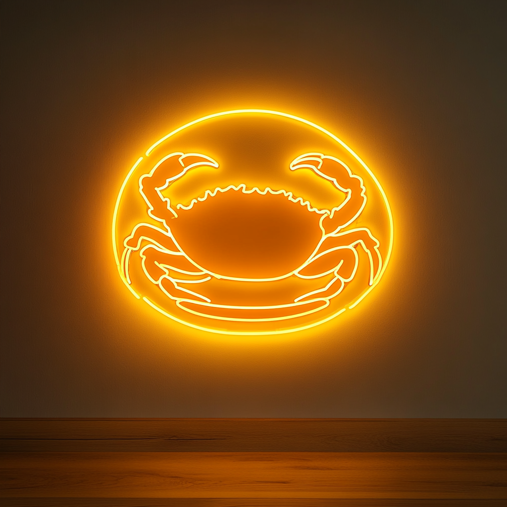 Crab Claws on Plate - Yellow Neon Sign, 18 Inches
