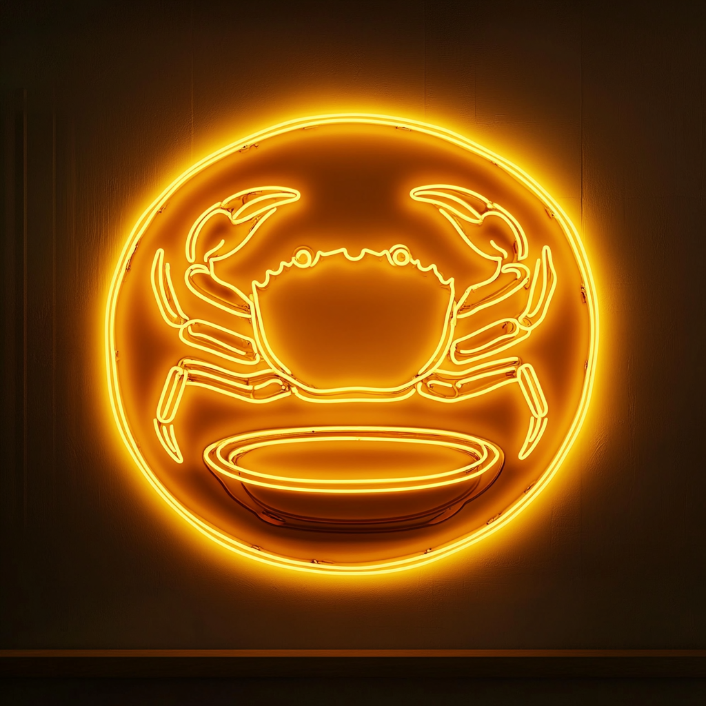 Crab Claws on Plate - Yellow Neon Sign, 18 Inches