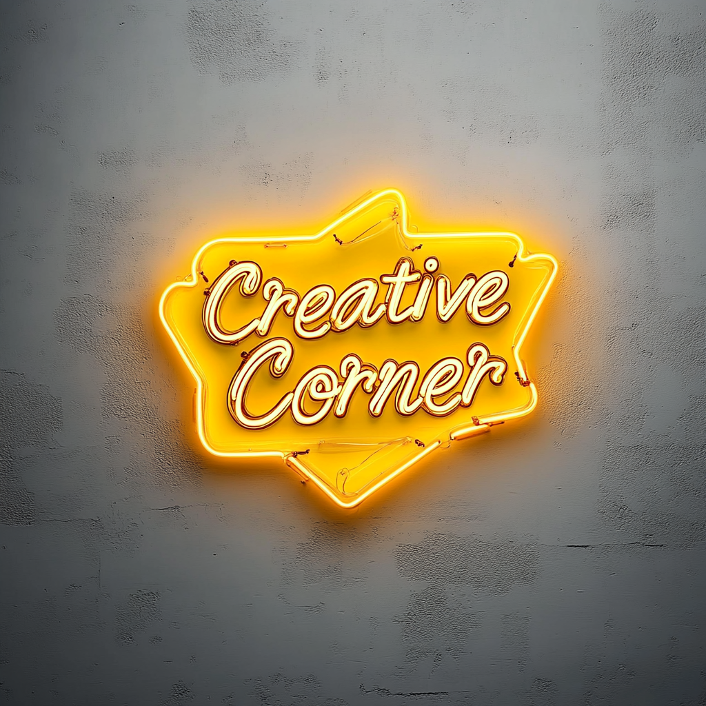 "Creative Corner" - Yellow Neon Sign, 24 Inches