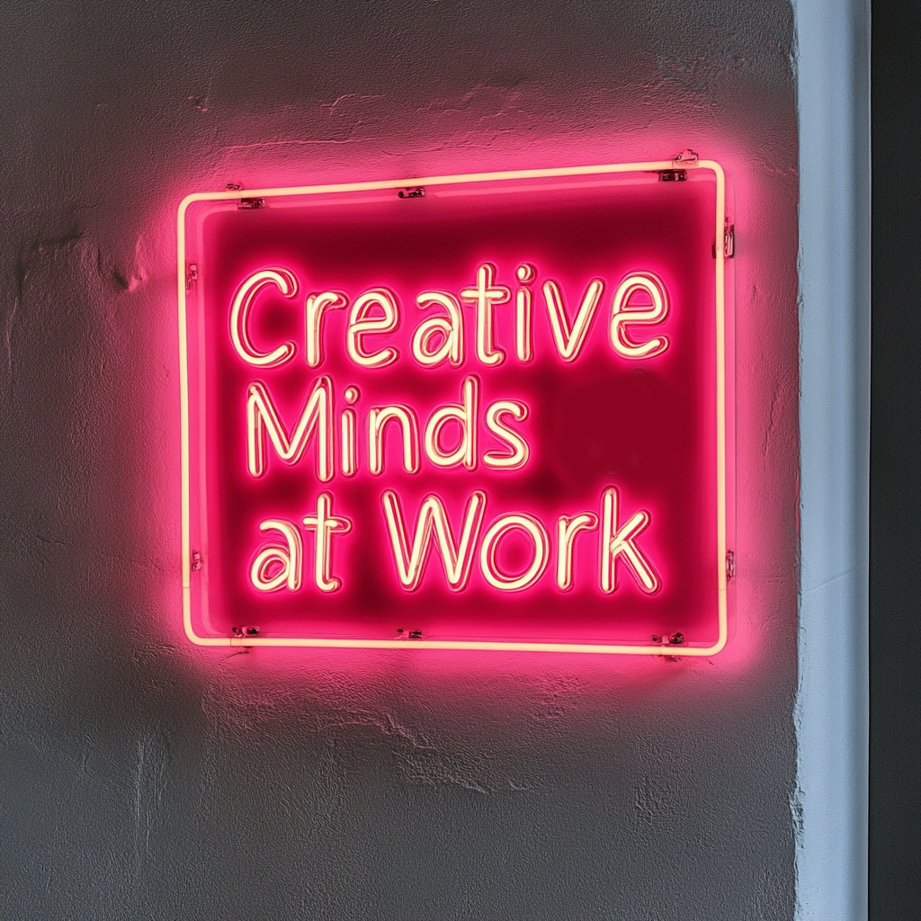 "Creative Minds at Work" - Pink Neon Sign, 24 Inches