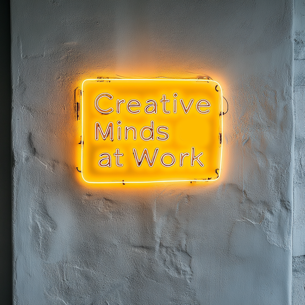 "Creative Minds at Work" - Yellow Neon Sign, 24 Inches