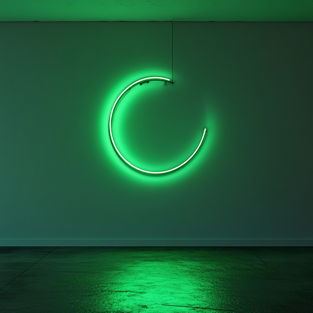 Crescent Moon - Green Neon Sign, 24 Inches