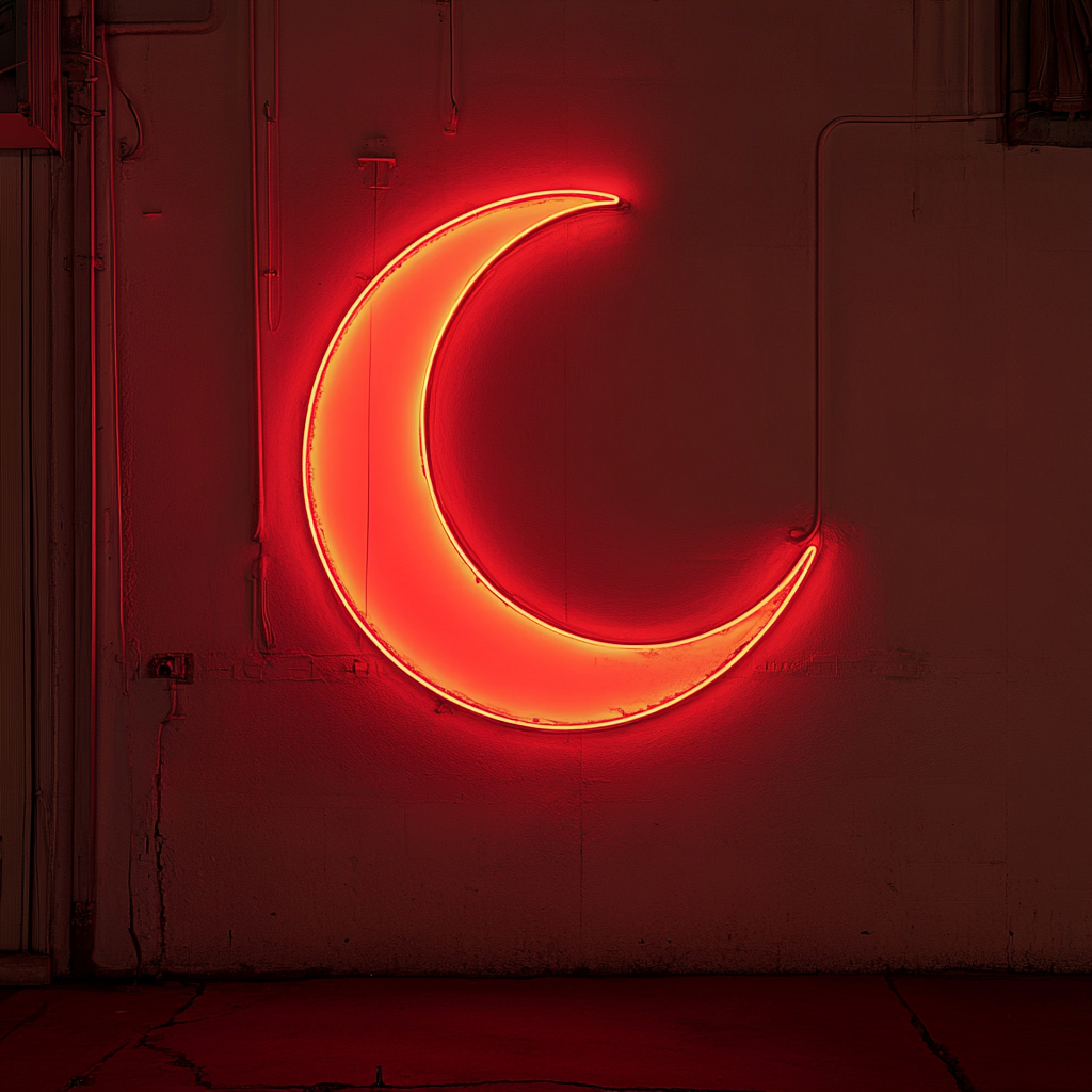 Crescent Moon - Red Neon Sign, 18 Inches