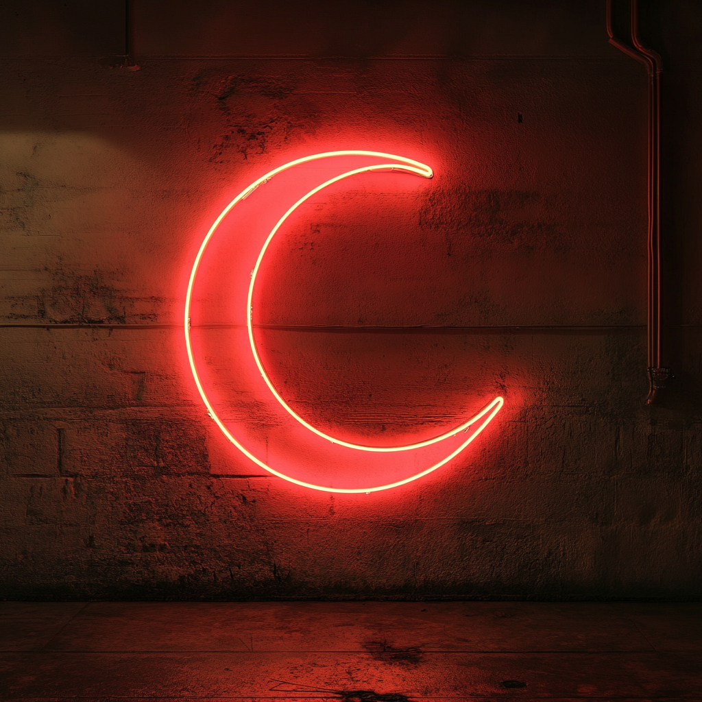 Crescent Moon - Red Neon Sign, 18 Inches