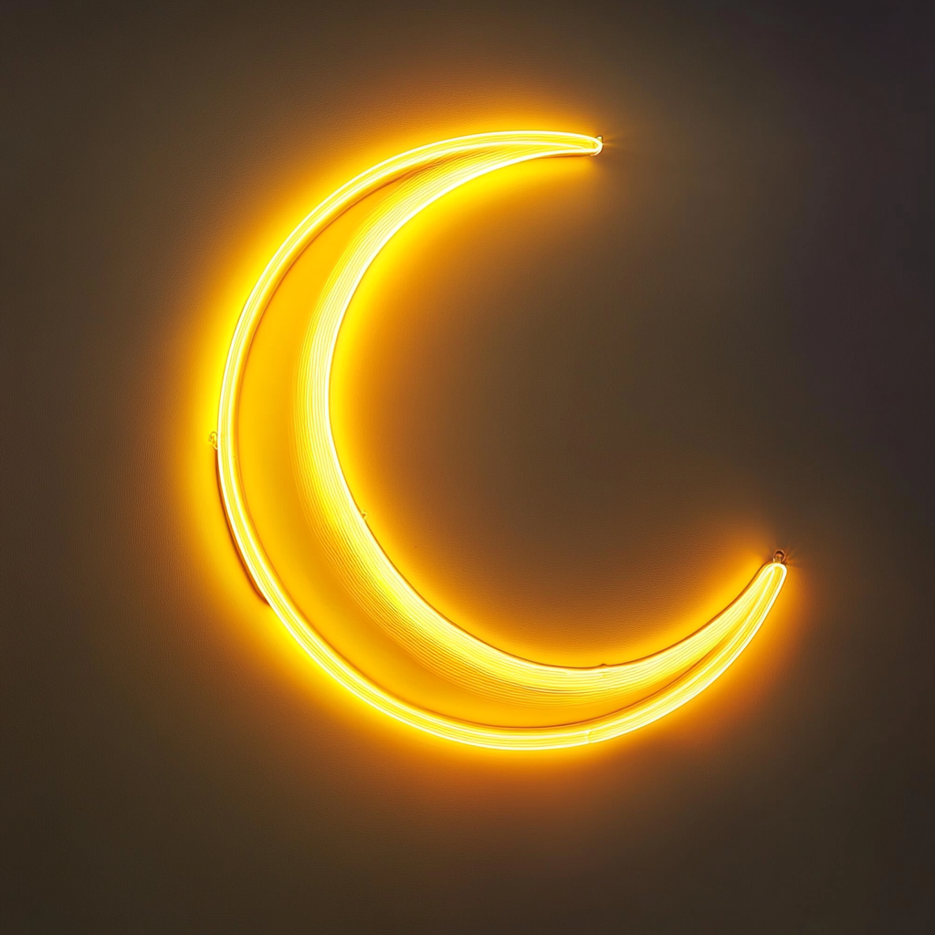 Crescent Moon - Yellow Neon Sign, 18 Inches