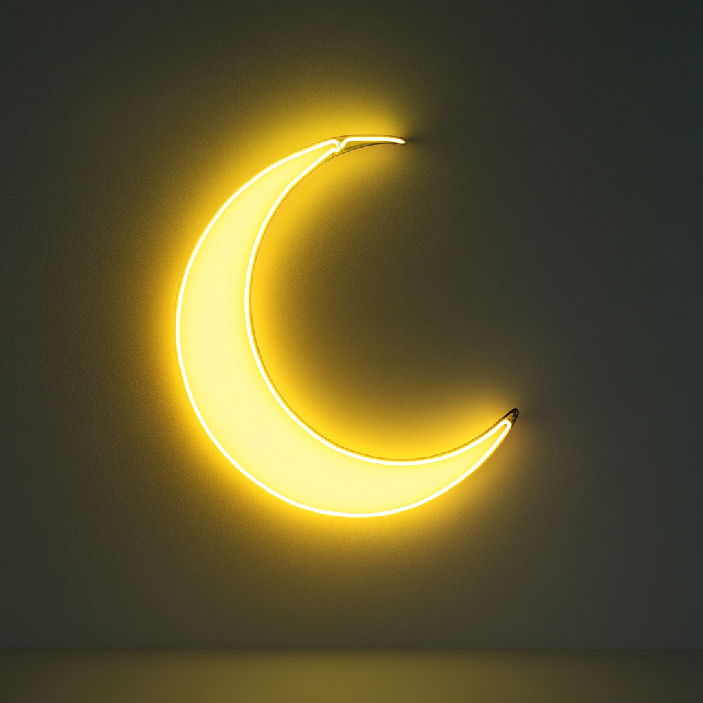 Crescent Moon - Yellow Neon Sign, 18 Inches
