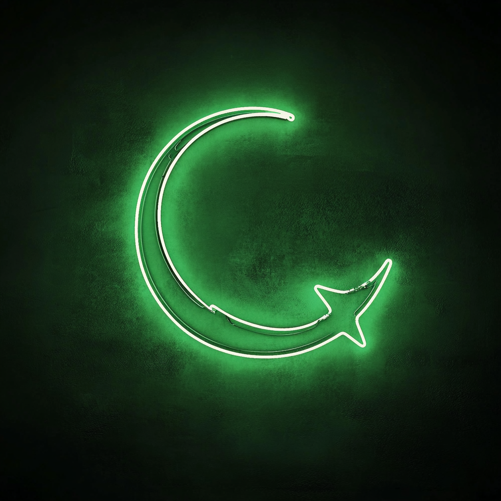 Crescent Moon with Stars - Green Neon Sign, 18 Inches