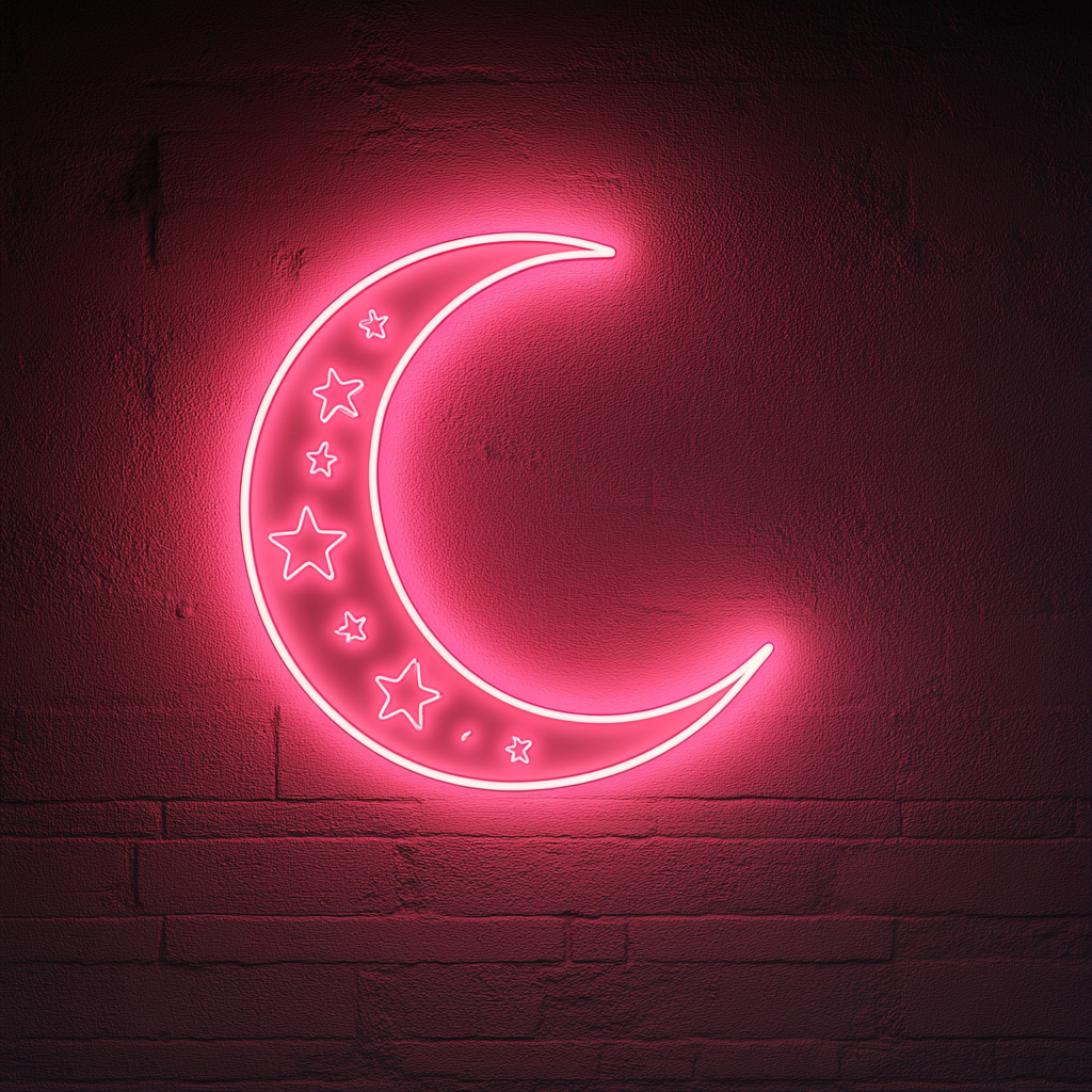 Crescent Moon with Stars - Pink Neon Sign, 24 Inches