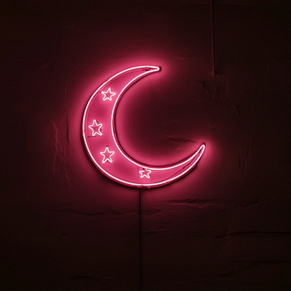 Crescent Moon with Stars - Pink Neon Sign, 24 Inches