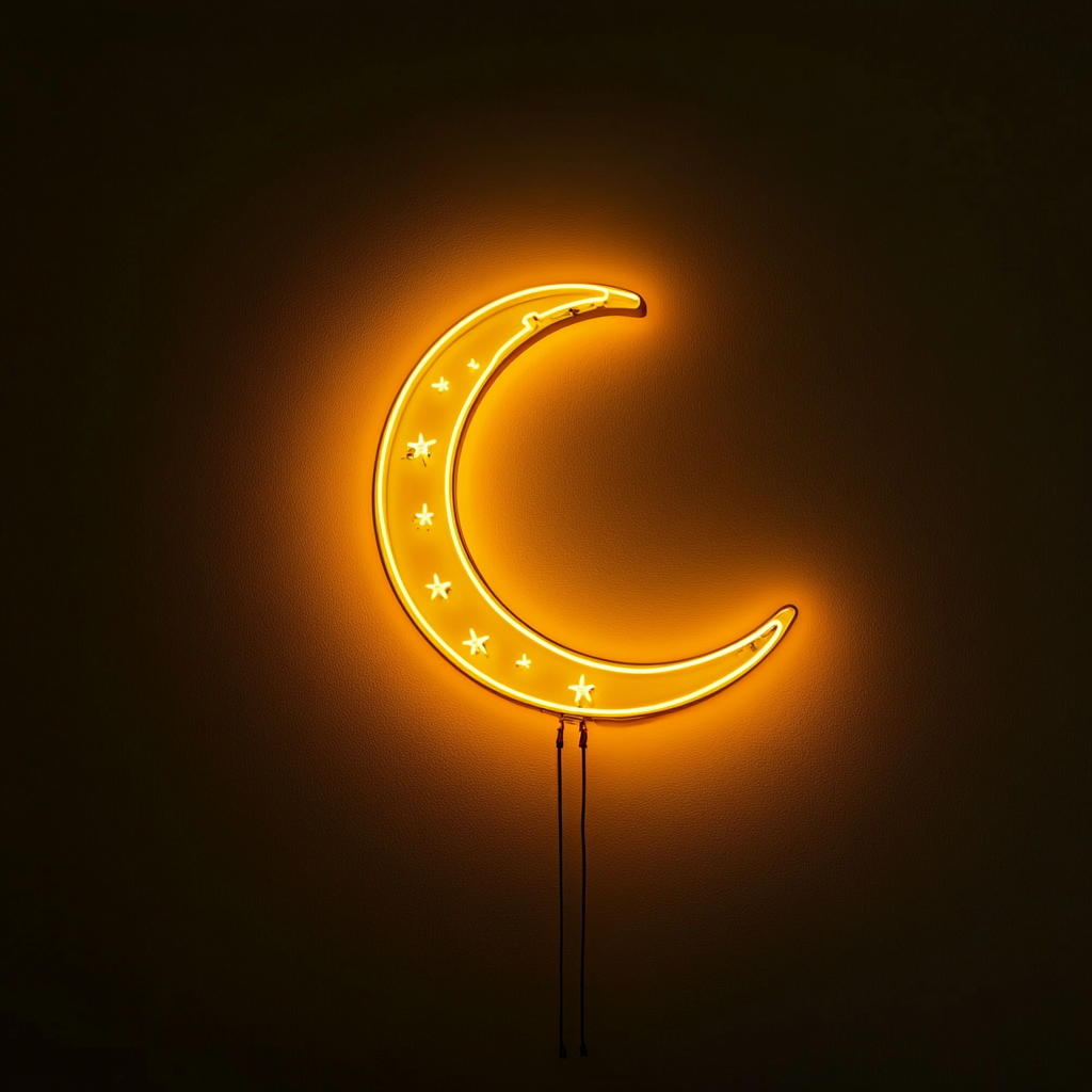 Crescent Moon with Stars - Yellow Neon Sign, 18 Inches