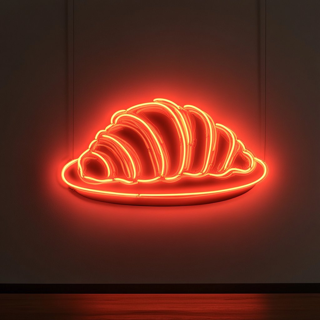 Croissant on Plate - Red Neon Sign, 24 Inches