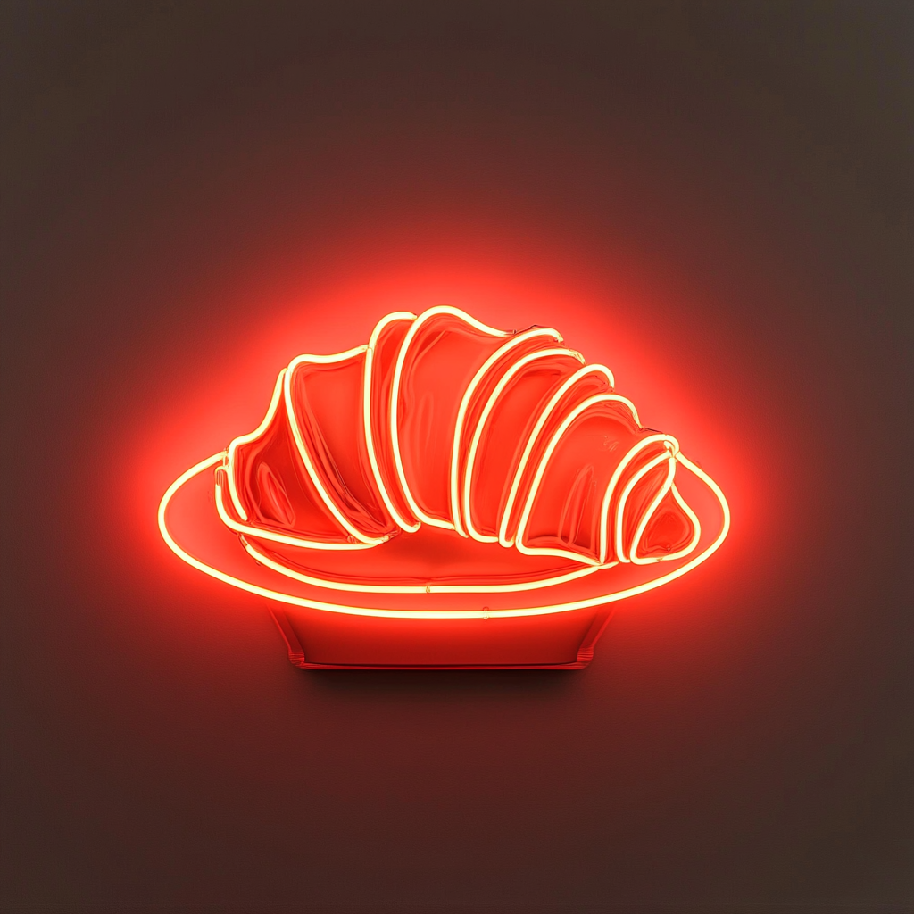 Croissant on Plate - Red Neon Sign, 24 Inches