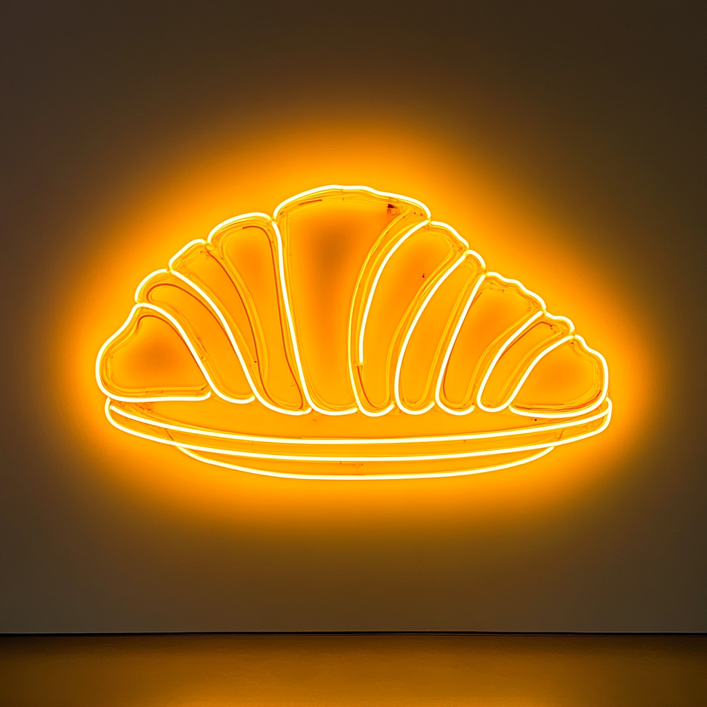 Croissant on Plate - Yellow Neon Sign, 24 Inches