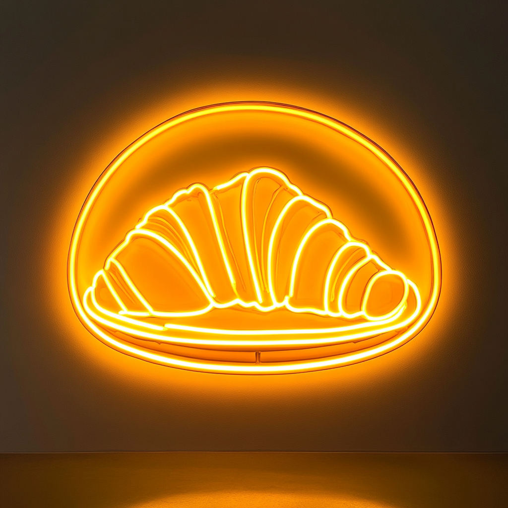 Croissant on Plate - Yellow Neon Sign, 24 Inches