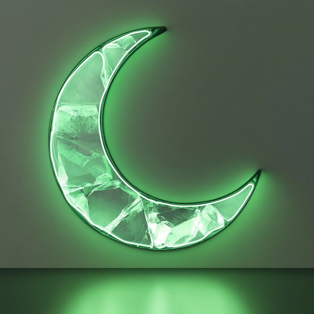 Crystal Moon - Green Neon Sign, 18 Inches