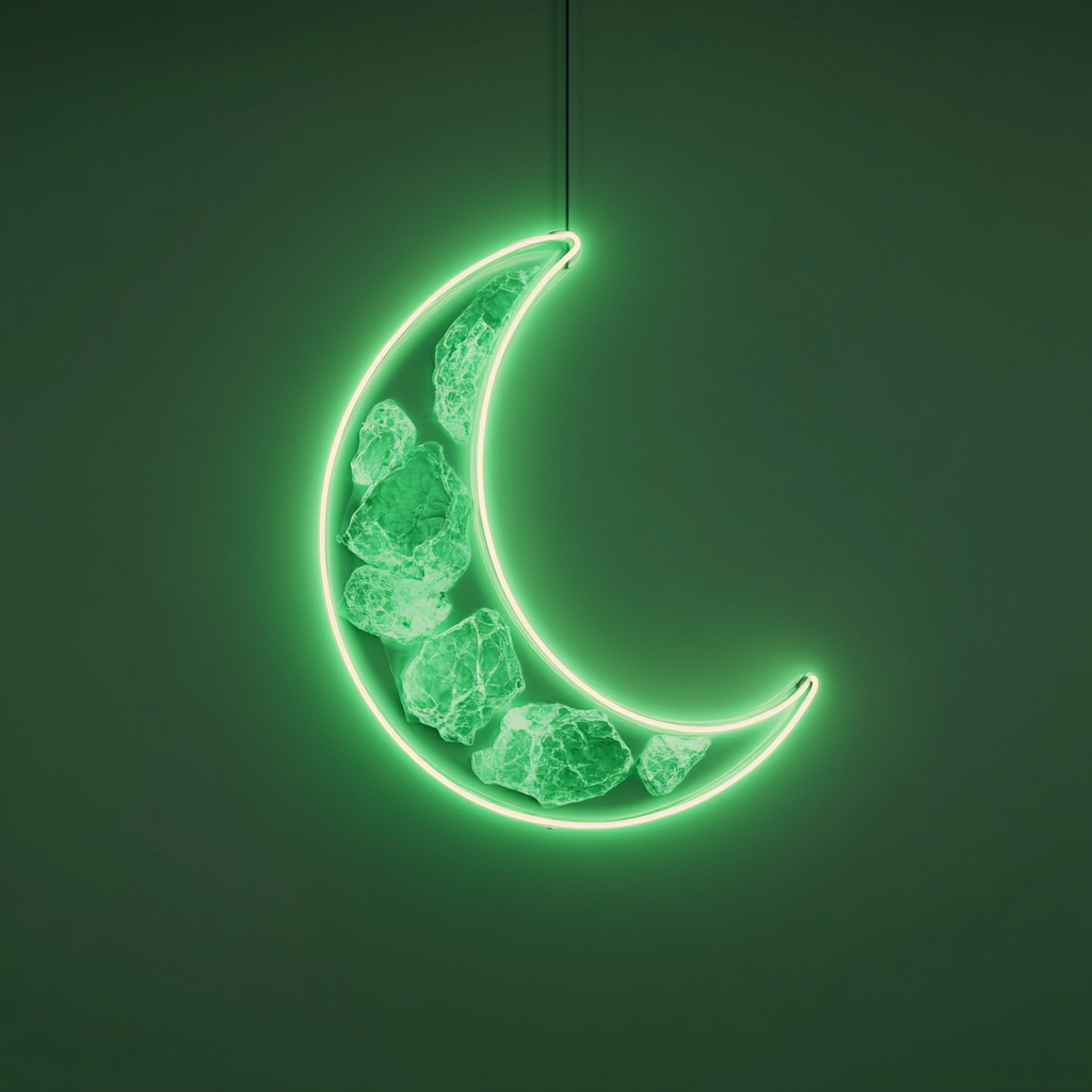 Crystal Moon - Green Neon Sign, 18 Inches