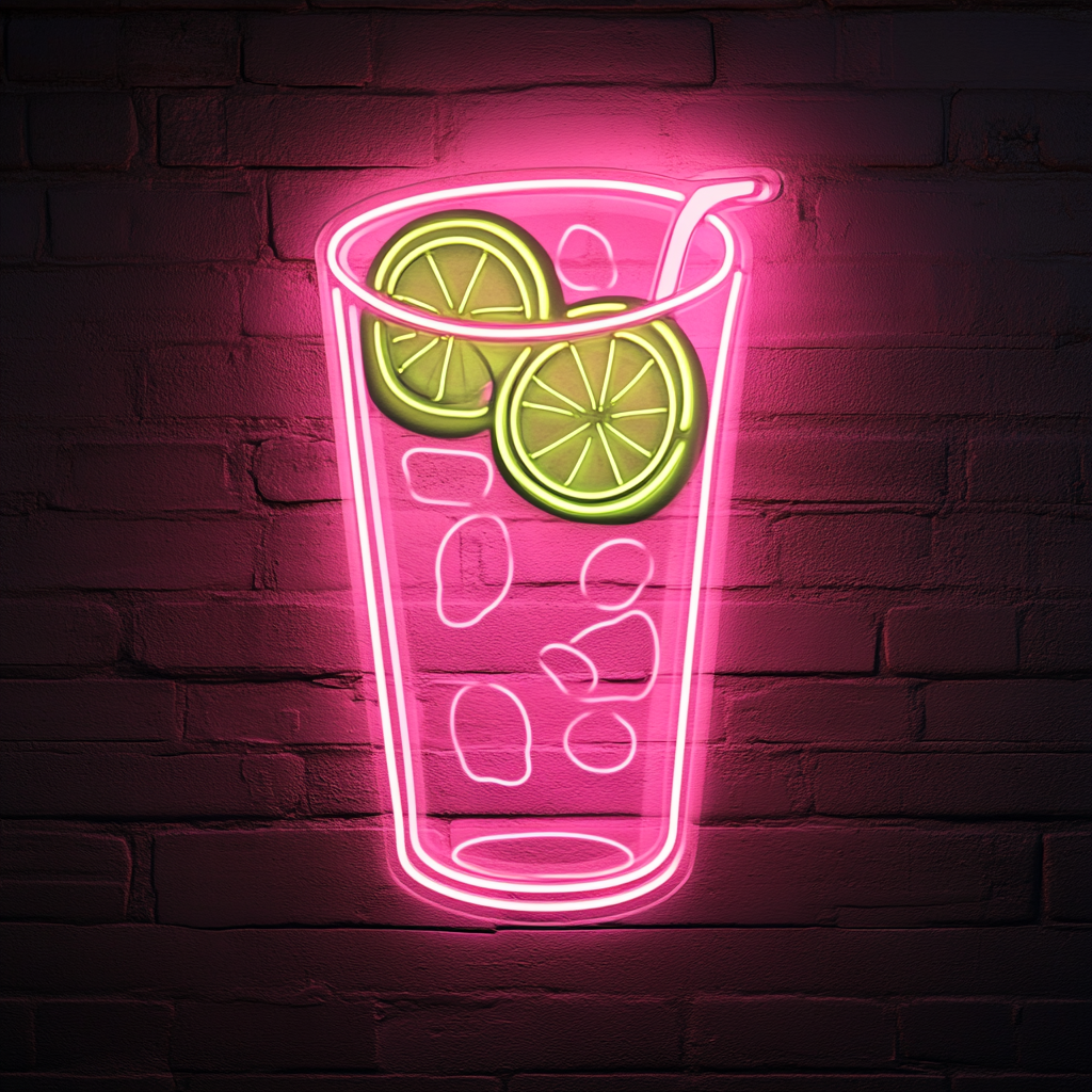 Cucumber Slices in Water - Pink Neon Sign, 24 Inches