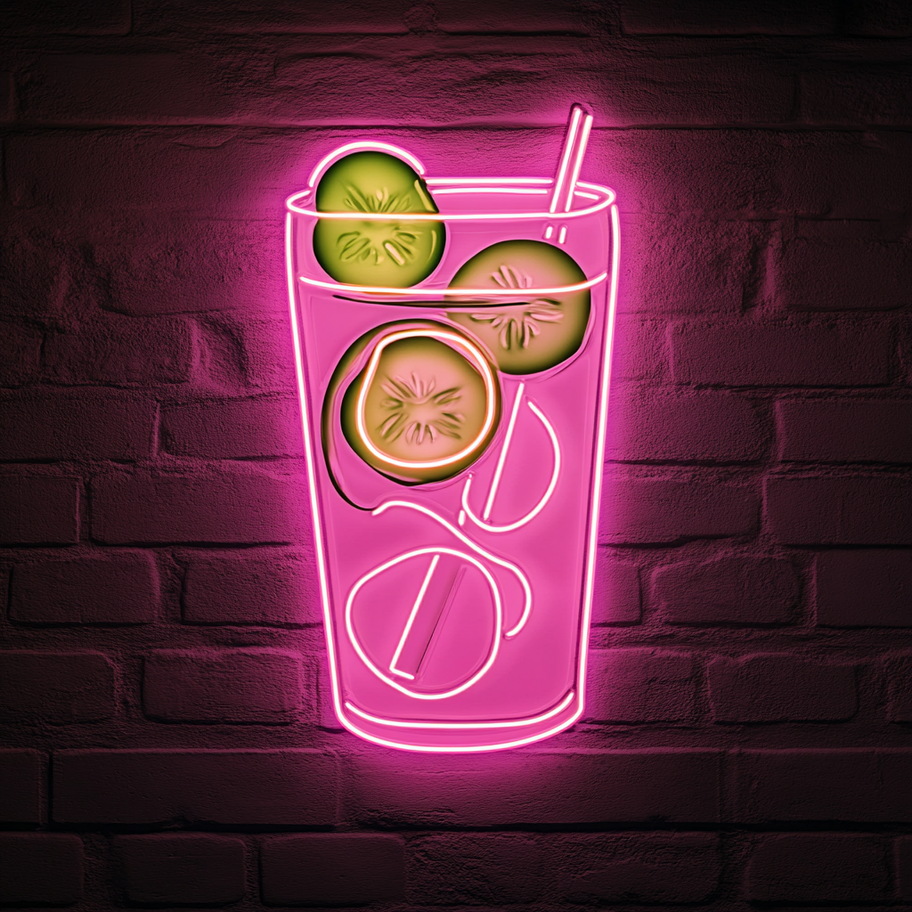 Cucumber Slices in Water - Pink Neon Sign, 18 Inches