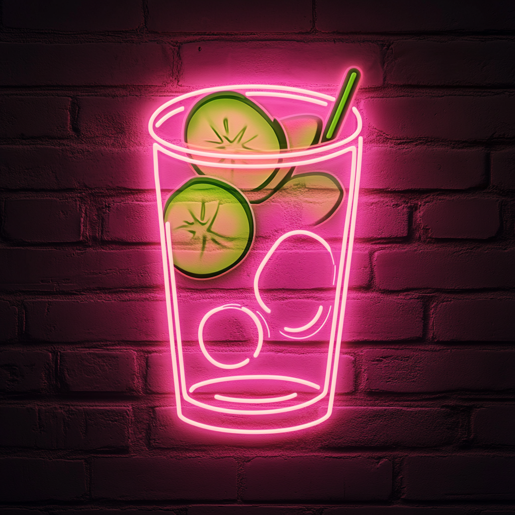 Cucumber Slices in Water - Pink Neon Sign, 18 Inches