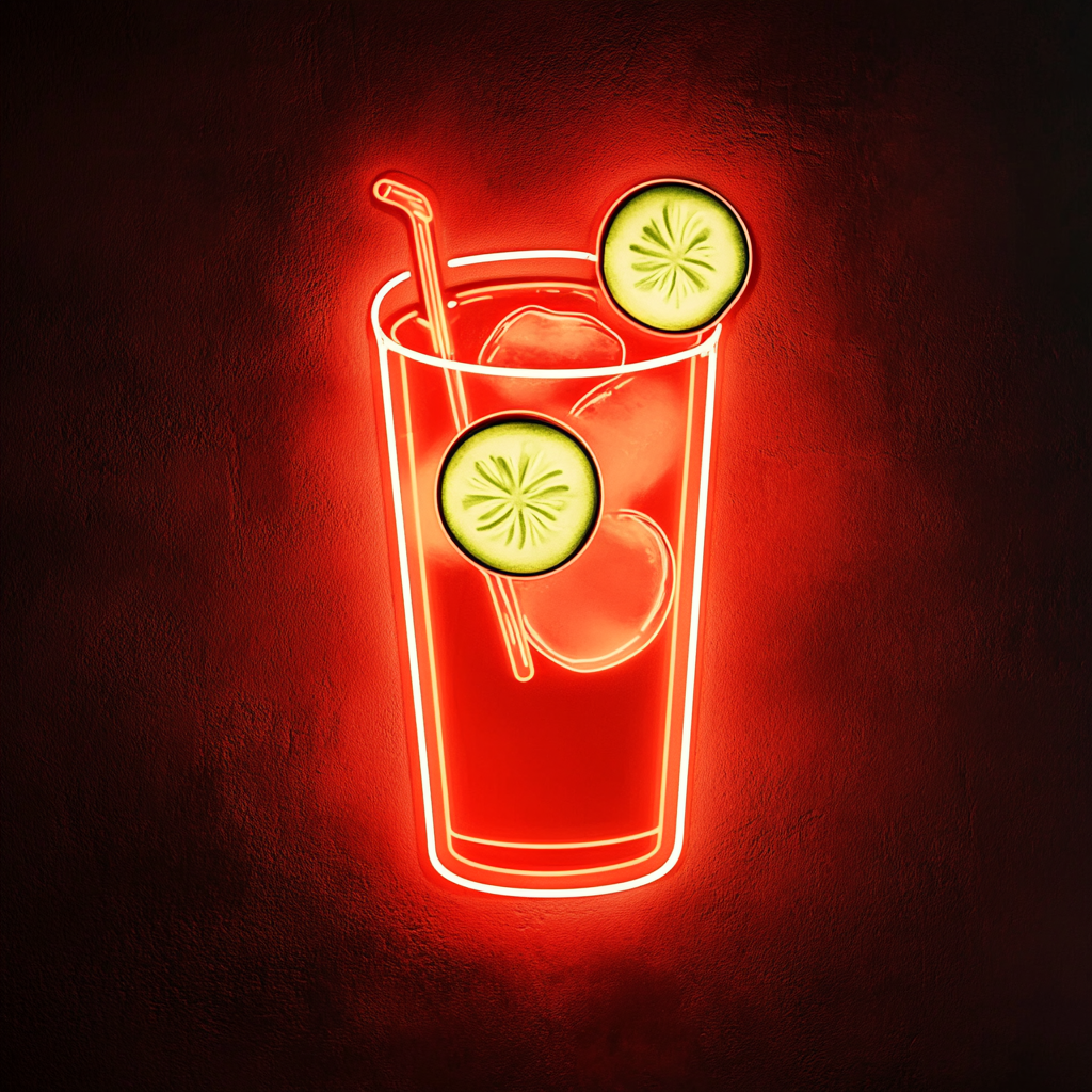 Cucumber Slices in Water - Red Neon Sign, 18 Inches