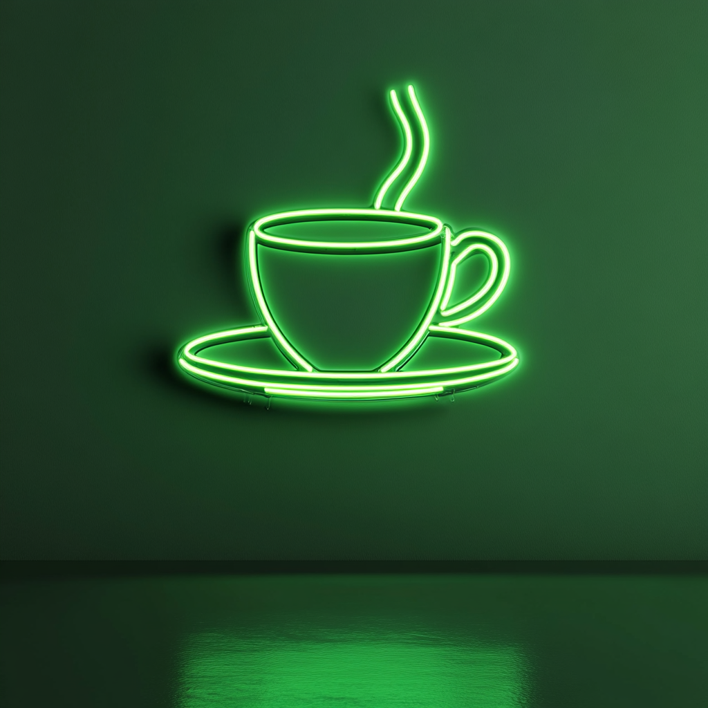 Cup and Saucer - Green Neon Sign, 24 Inches