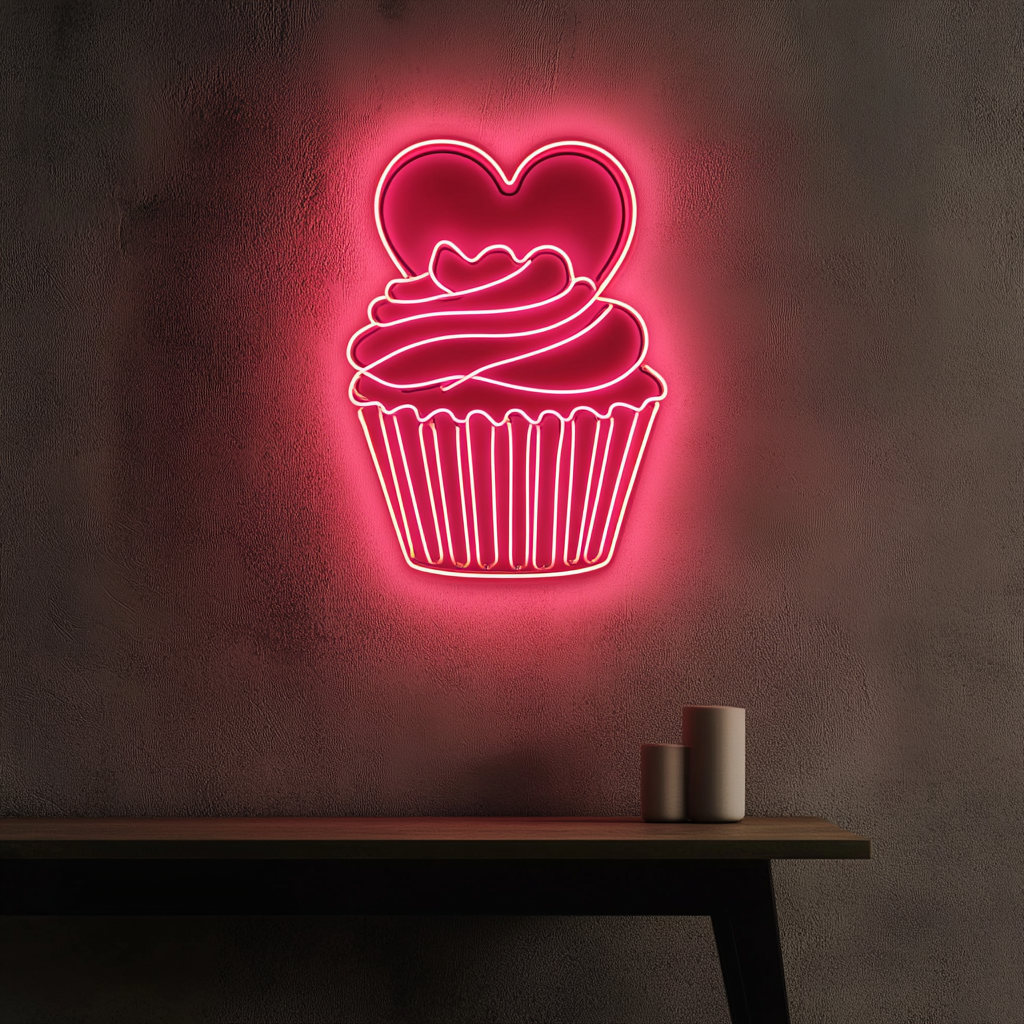 Cupcake Heart - Pink Neon Sign, 24 Inches